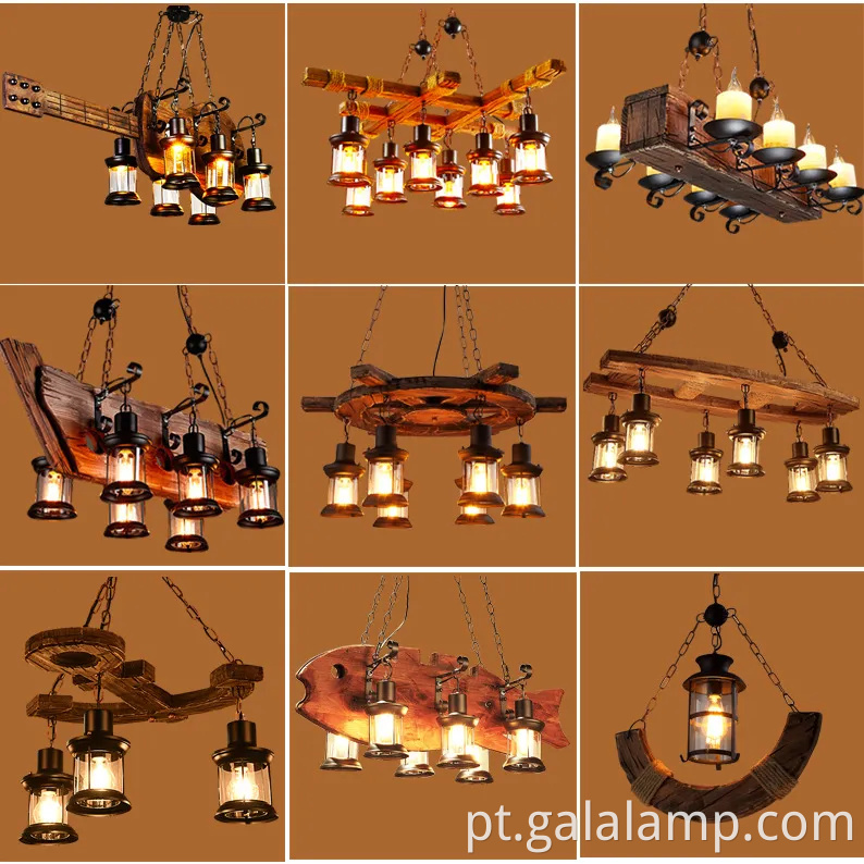 Luz pendente de madeira industrial vintage para bar e café